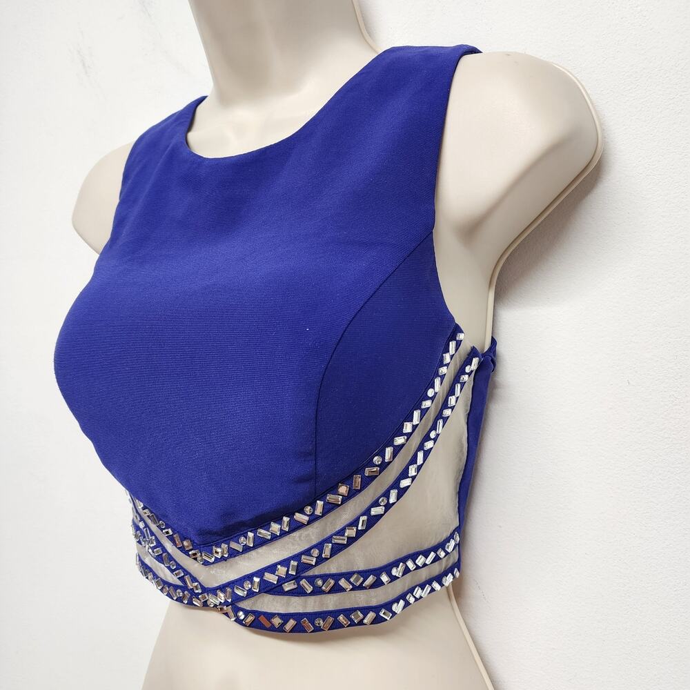 Blondie Nites Crop Top Womens Size 5 Purple Sleeveless Embellished Glam Evening